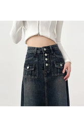 Midirock aus Cargo-Jeansstoff mit hoher Taille